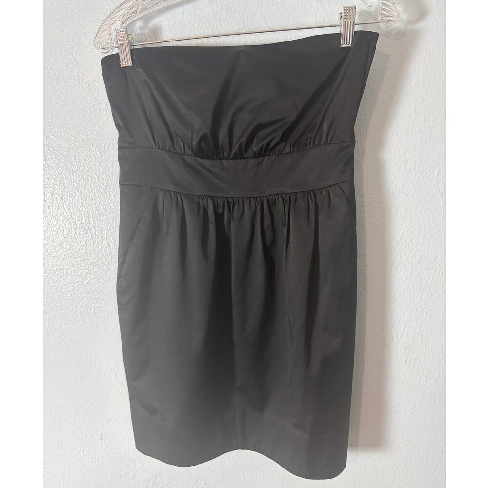 BCBGIRLS Strapless Black Cocktail Dress 6 Empire Waist Satin Party Dress LBD